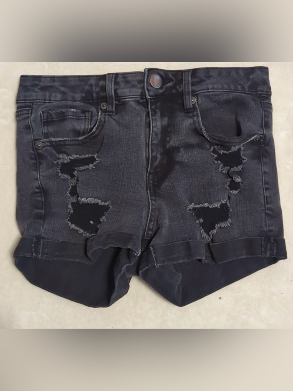 Aero size 6 Black Distressed Women's Denim Cutoff Shorts high rise midi